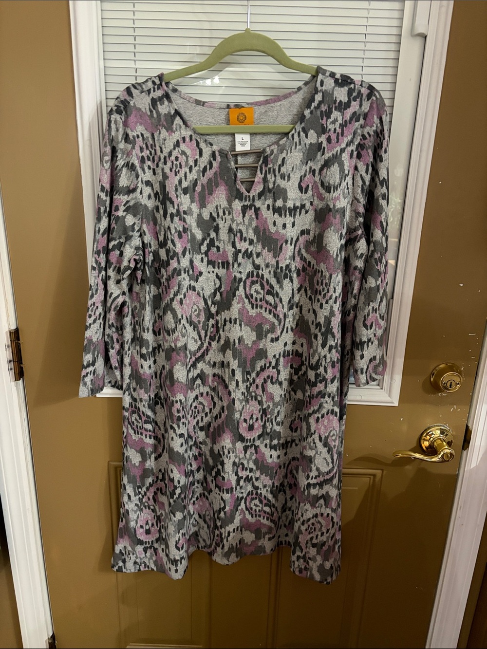 Ruby Rd. Gray and Pink Animal Print Knit Dress